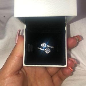 Pandora Sparkling Square & Circle Open Ring
